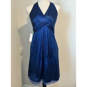NWT ANN TAYLOR 100% SILK Blue Empire Waist Sleeveless Dress Sz 4P Retail $188